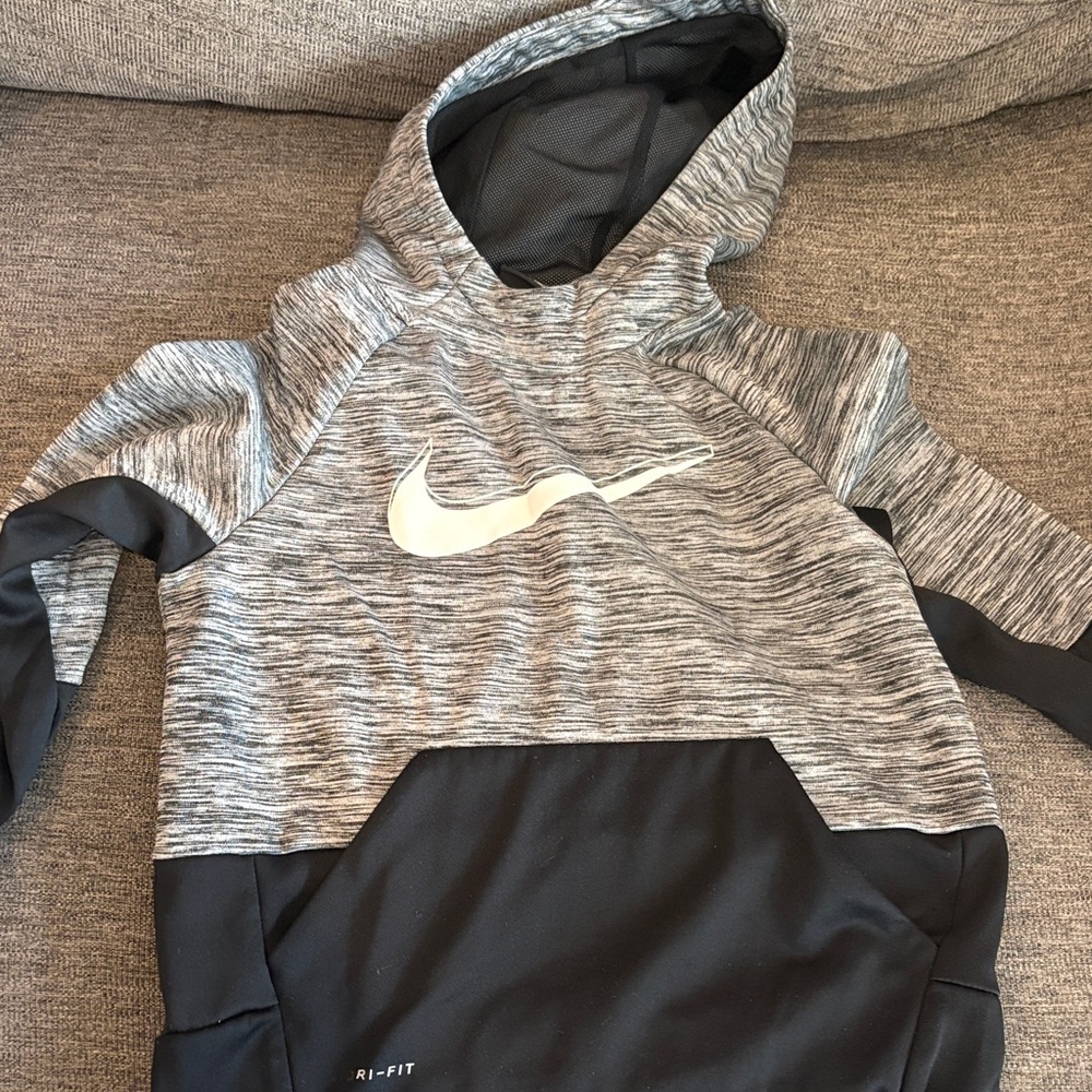 Nike Kids Heather Gray and Black Hoodie